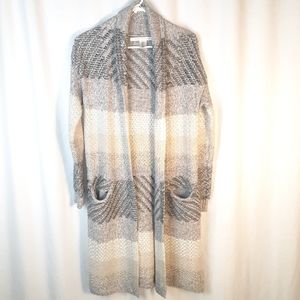 Max Studio Gray and Cream Long Cardigan
